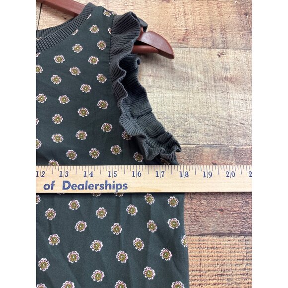 Loft Womens Floral Print Sleeveless Top With Ruffled Shoulders Green SP - Picture 5 of 6